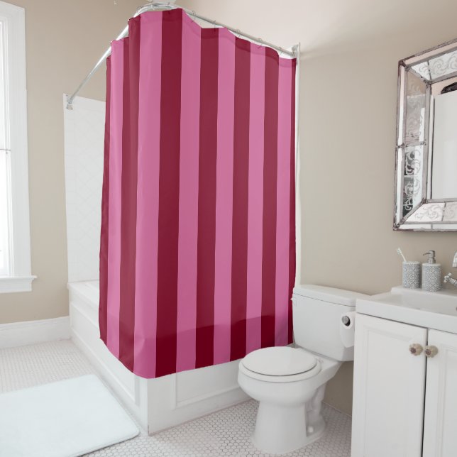 Salsa Flamingo Pink Stripe Shower Curtain (In Situ)