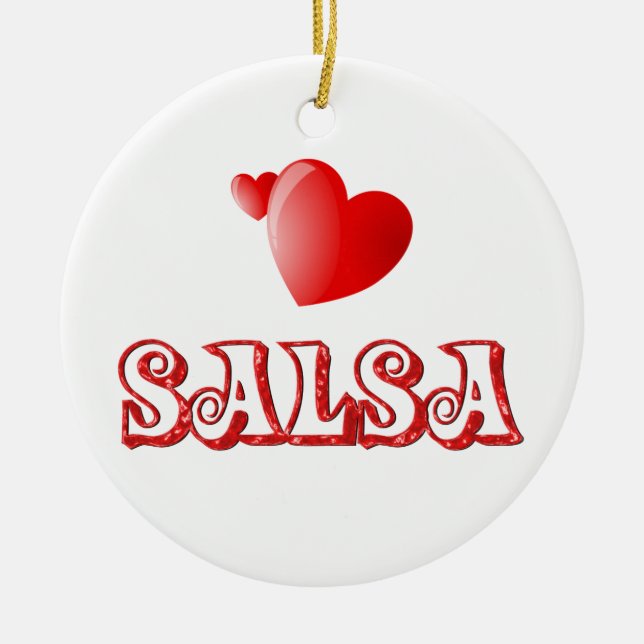 Salsa Hearts Ceramic Ornament (Front)