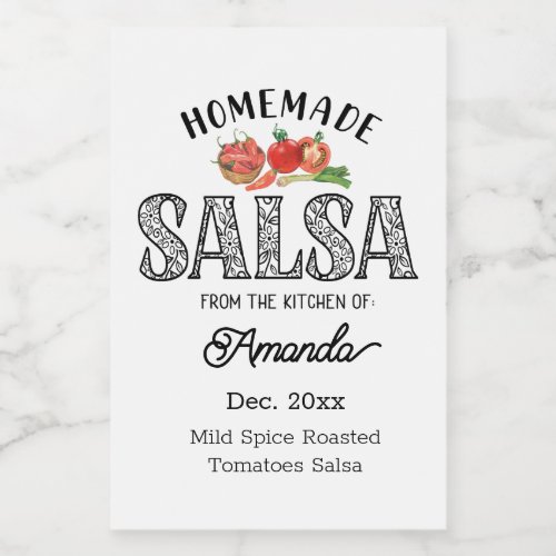 Salsa Homemade From the Kitchen of Name   Food Label