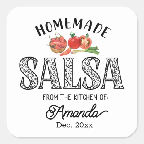 Salsa Homemade From the Kitchen of Name Jar lid Square Sticker