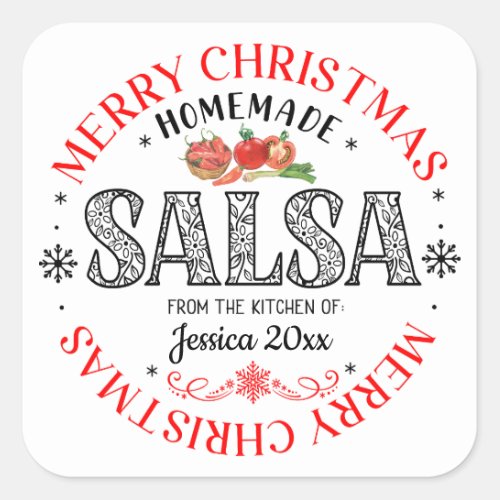 Salsa Homemade Merry Christmas From Kitchen of  Square Sticker