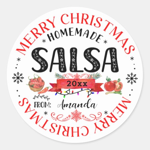 Salsa Homemade Merry Christmas Name Jar lid Classic Round Sticker
