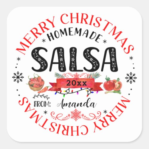 Salsa Homemade Merry Christmas Name Jar lid Square Sticker