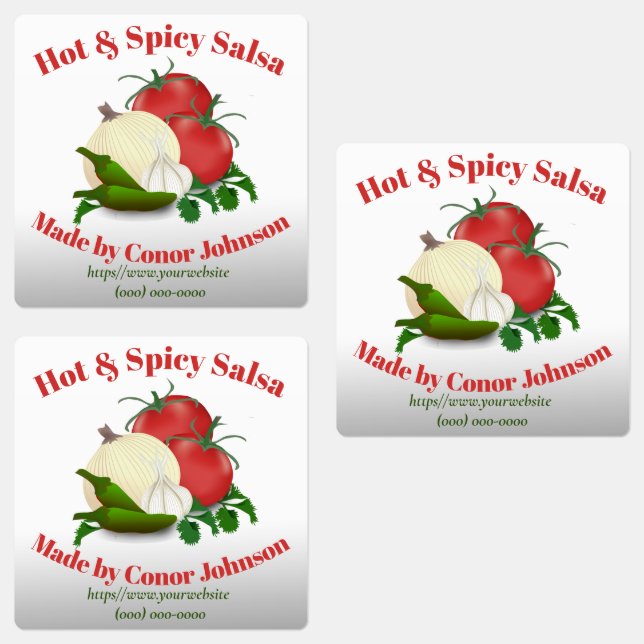 Salsa Hot & Spicy Square Food Label (Group)