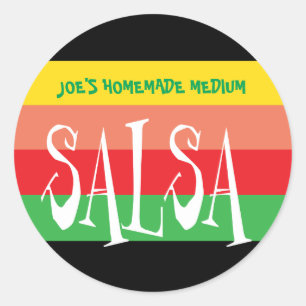 Salsa jar with fun colorful stripes classic round sticker