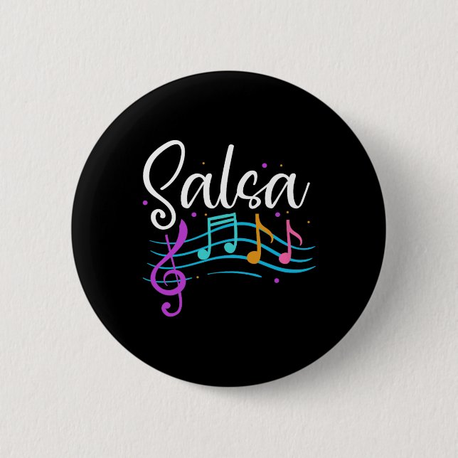 Salsa Musical Notes Latin Music Dance  Button (Front)