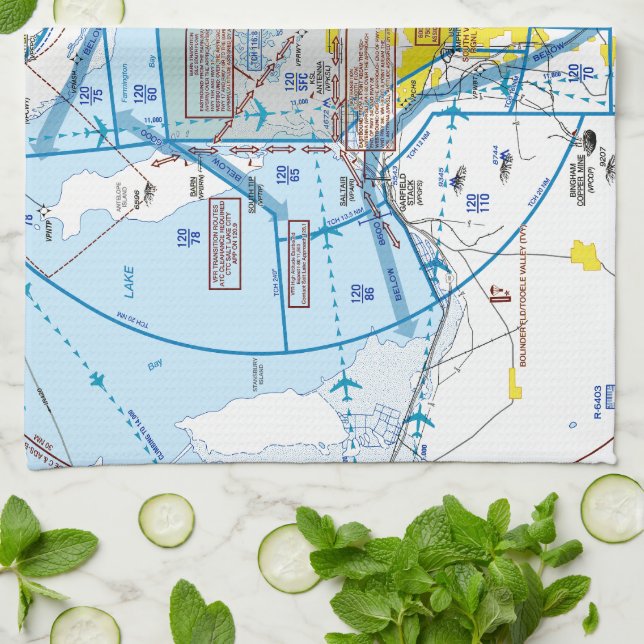 Salt Lake City Flyway Chart Kitchen Towel (Folded)