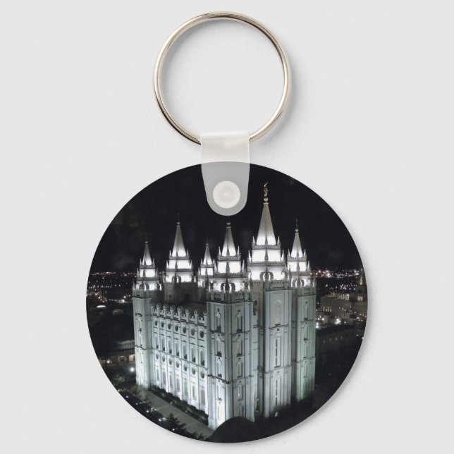 Salt Lake City LDS Temple at night. Keychain (Front)