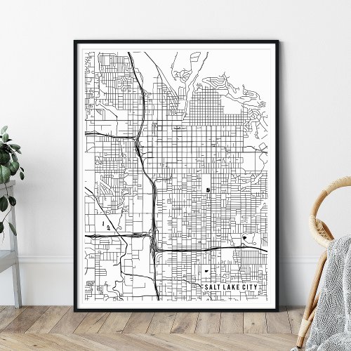 Salt Lake City Map Minimal Black and White Map Poster