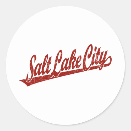 Salt Lake City script logo in red distressed Classic Round Sticker