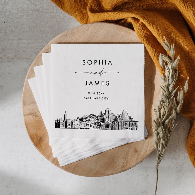 Salt Lake City Skyline Modern Wedding Cocktail Napkins (Creator Uploaded)