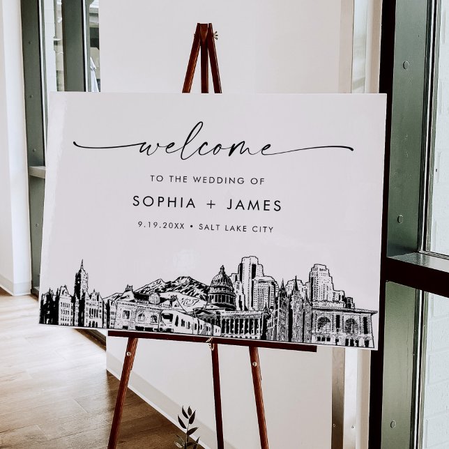 Salt Lake City Skyline Modern Wedding Welcome Foam Board (Creator Uploaded)