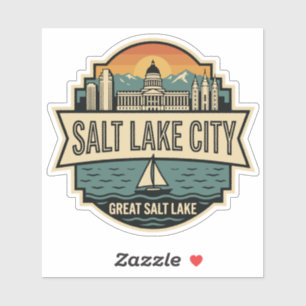 Salt Lake City Skyline Utah Retro Badge Sticker