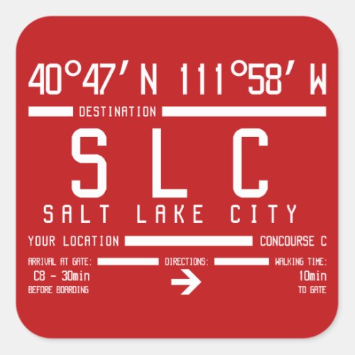 Salt Lake City SLC IATA Airport Code Square Sticker