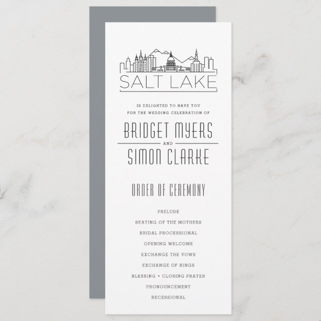Salt Lake City Stylized Skyline | Wedding Program (Front/Back)
