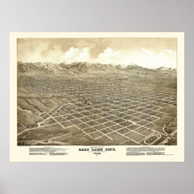Salt Lake City, UT Panoramic Map - 1875 Poster (Front)