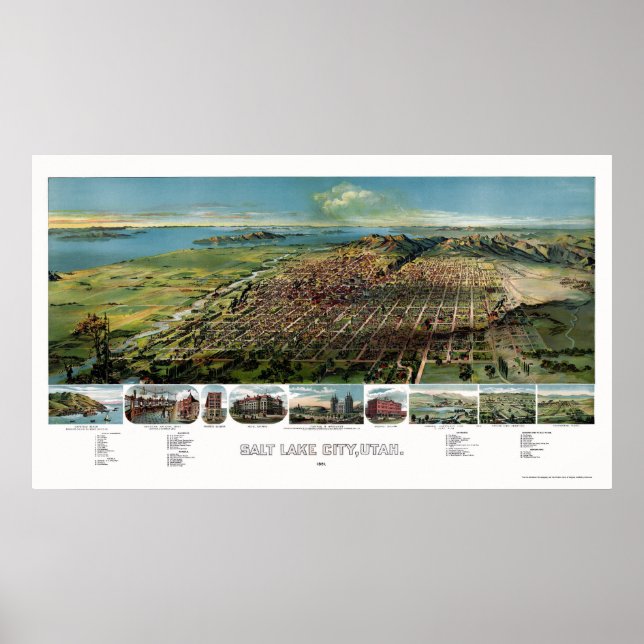 Salt Lake City, UT Panoramic Map - 1891 Poster (Front)