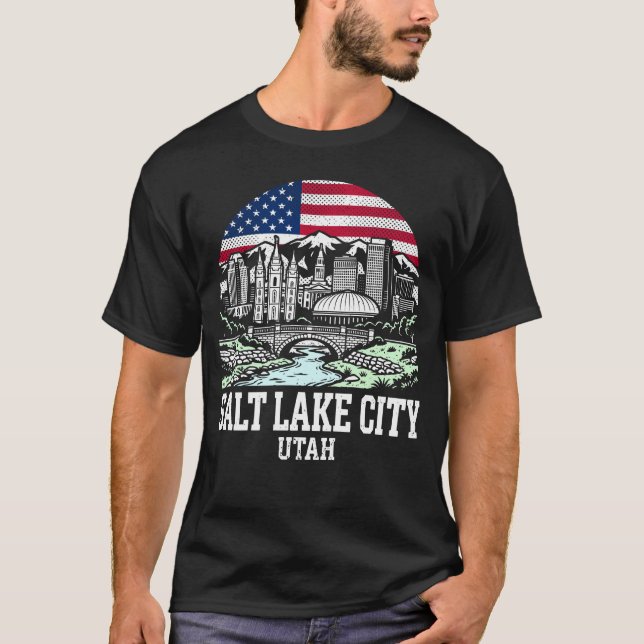 Salt Lake City Utah American Flag T-Shirt (Front)