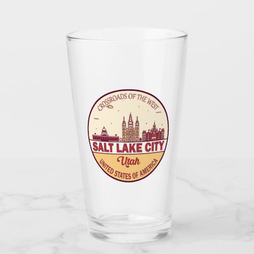 Salt Lake City Utah City Skyline Emblem Glass
