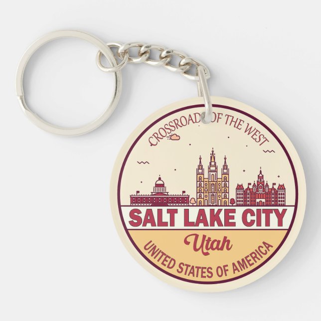 Salt Lake City Utah City Skyline Emblem Keychain (Front)