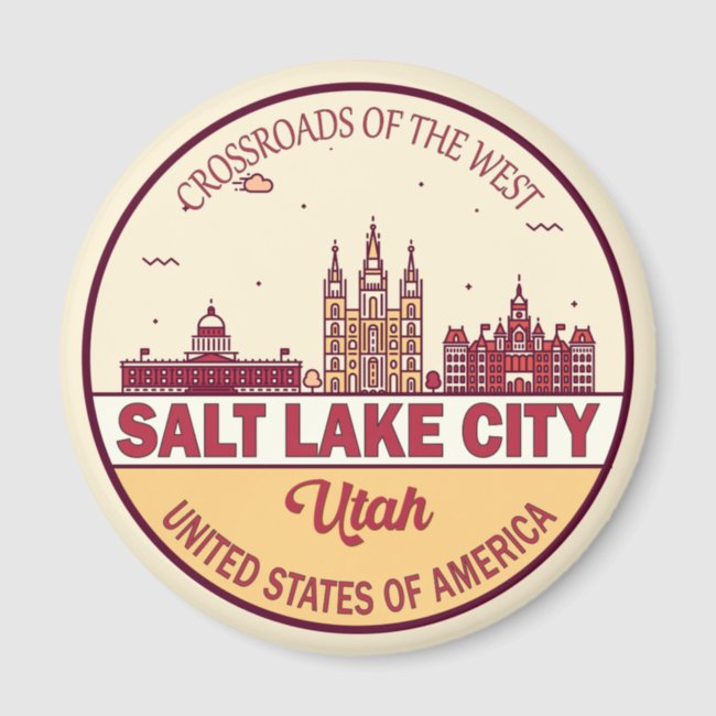 Salt Lake City Utah City Skyline Emblem Magnet