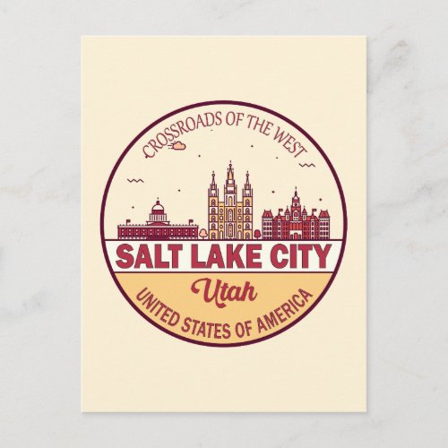 Salt Lake City Utah City Skyline Emblem Postcard