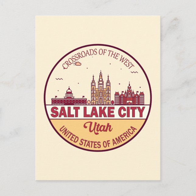 Salt Lake City Utah City Skyline Emblem Postcard (Front)