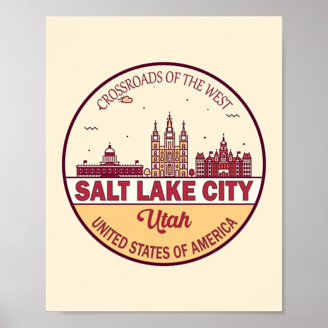 Salt Lake City Utah City Skyline Emblem Poster (Front)
