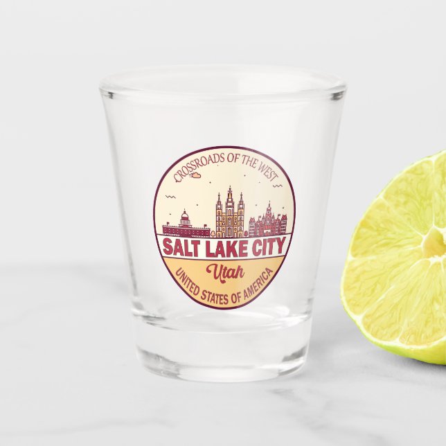 Salt Lake City Utah City Skyline Emblem Shot Glass (Front)