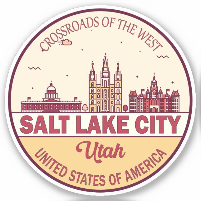 Salt Lake City Utah City Skyline Emblem Sticker (Front)