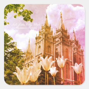 Salt Lake City, Utah Mormon Temple Art Square Sticker
