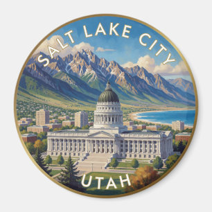 Salt Lake City Utah Mountain Travel Art Magnet