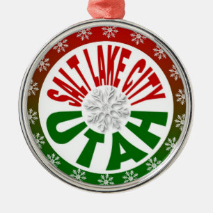 Salt Lake City Utah red green snowflake ornament