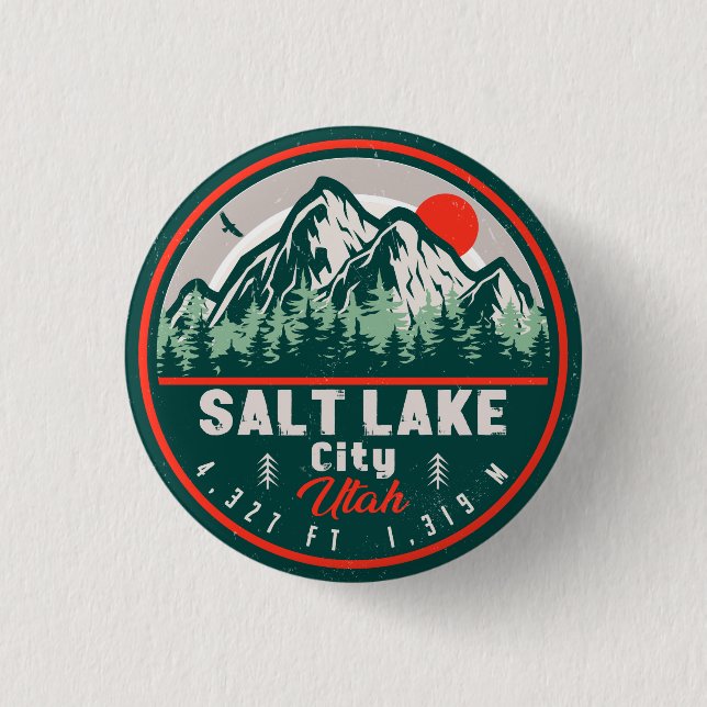 Salt Lake City Utah Retro Sunset Souvenirs 60s Button (Front)