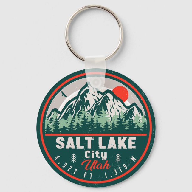 Salt Lake City Utah Retro Sunset Souvenirs 60s Keychain (Front)