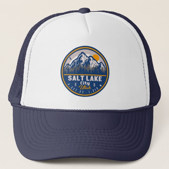 Salt Lake City Utah Retro Sunset Souvenirs 60s Trucker Hat (Front)