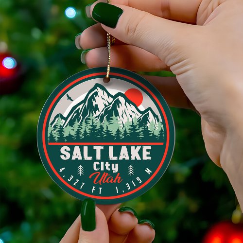 Salt Lake City Utah Ski Souvenir Retro Vintage 80s Ceramic Ornament