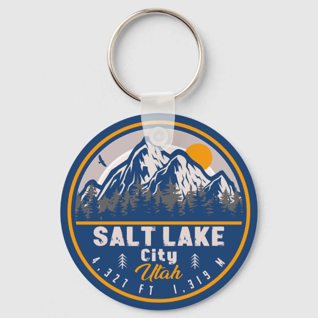 Salt Lake City Utah Ski Souvenir Retro Vintage 80s Keychain (Front)