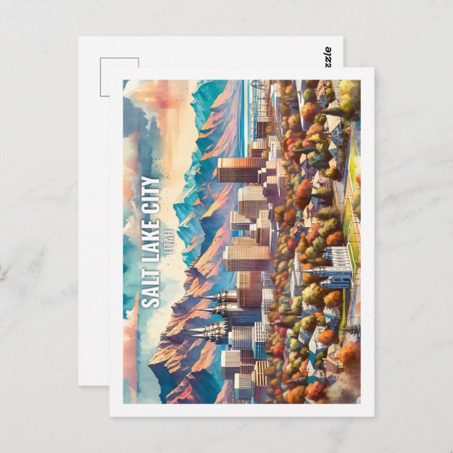 Salt Lake City Utah USA Famous Place watercolor Postcard (Front/Back)