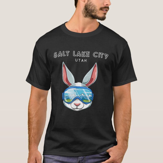 Salt Lake City Utah USA Ski and Snowboard Rabbit T T-Shirt (Front)