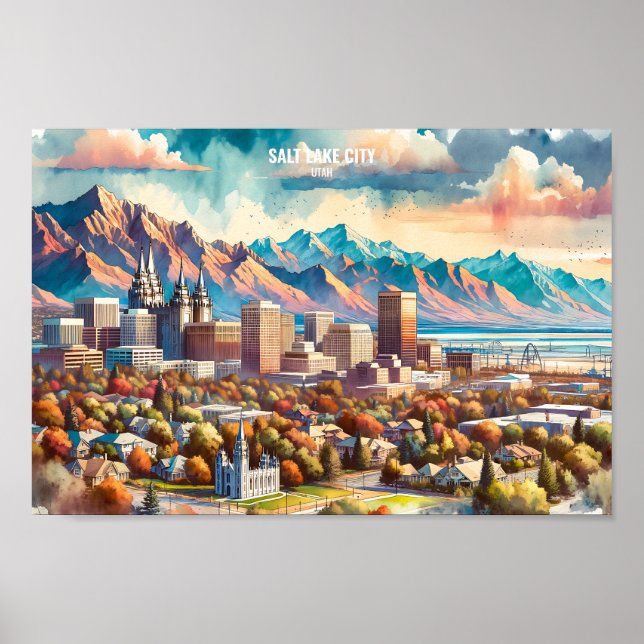 Salt Lake City Utah USA Travel Places watercolor Poster (Front)