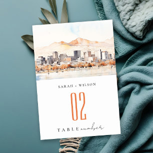 Salt Lake City, Utah Watercolor Landscape Wedding Table Number
