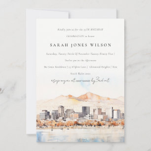 Salt Lake City Utah Watercolor Scape Birthday Invitation