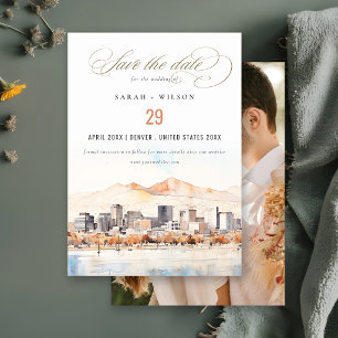 Salt Lake City Utah Watercolor Scape Wedding Photo Save The Date