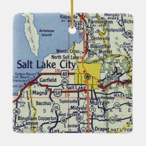 Salt Lake City Vintage Map Ceramic Ornament