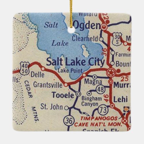 Salt Lake City Vintage Map Ceramic Ornament