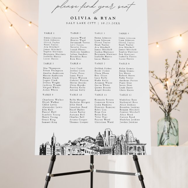 Salt Lake City Wedding Seating 12 Tables 24x36 Foam Board (In Situ (Stand))