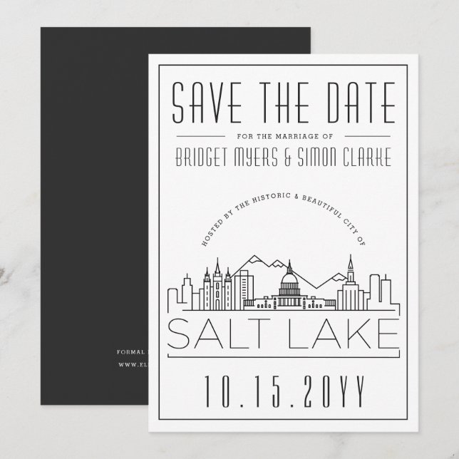 Salt Lake Wedding | Stylized Skyline Save the Date Invitation (Front/Back)