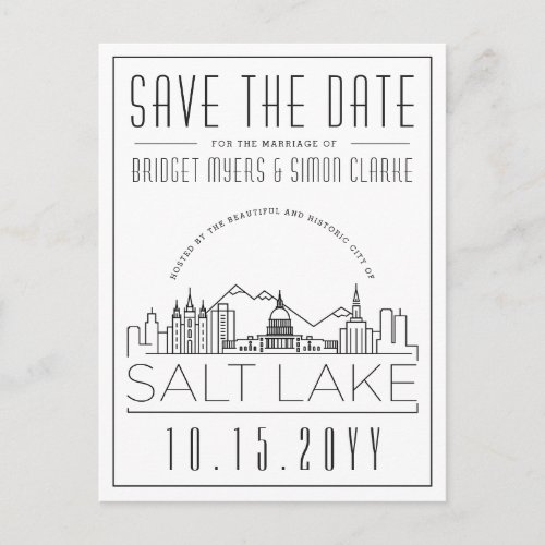 Salt Lake Wedding  Stylized Skyline Save the Date Postcard
