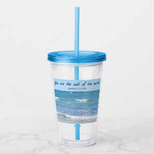 Salt of the Earth Photo of Ocean Bible Verse Acrylic Tumbler